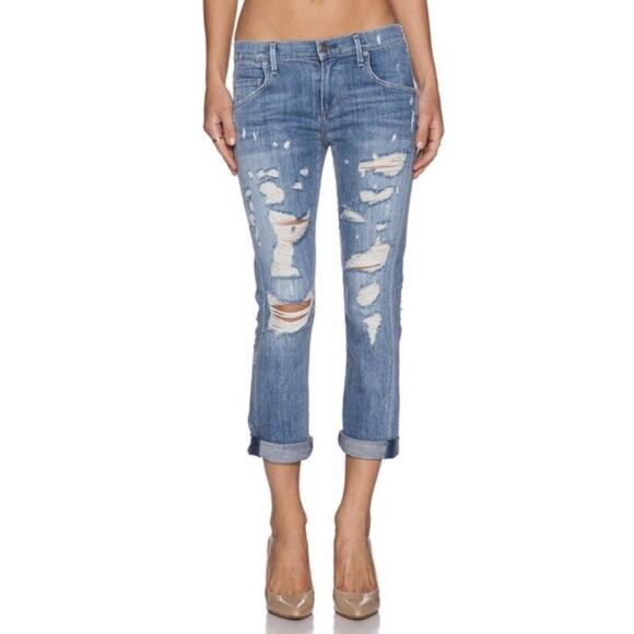 AGOLDE Isabel Slim Fit Boyfriend Jeans Chaumont Distressed High Waist Cropped 28 - Picture 1 of 10